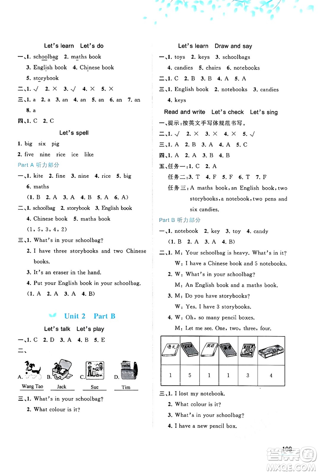 廣西教育出版社2024年秋新課程學(xué)習(xí)與測評同步學(xué)習(xí)四年級英語上冊人教版答案