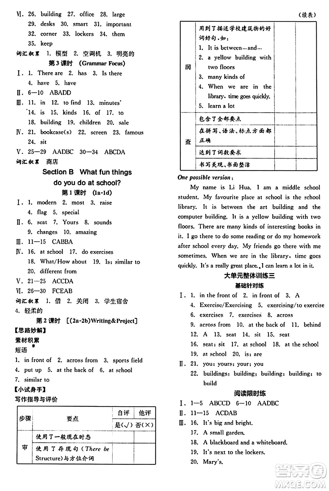 陽(yáng)光出版社2024秋全品作業(yè)本七年級(jí)英語(yǔ)上冊(cè)人教版答案