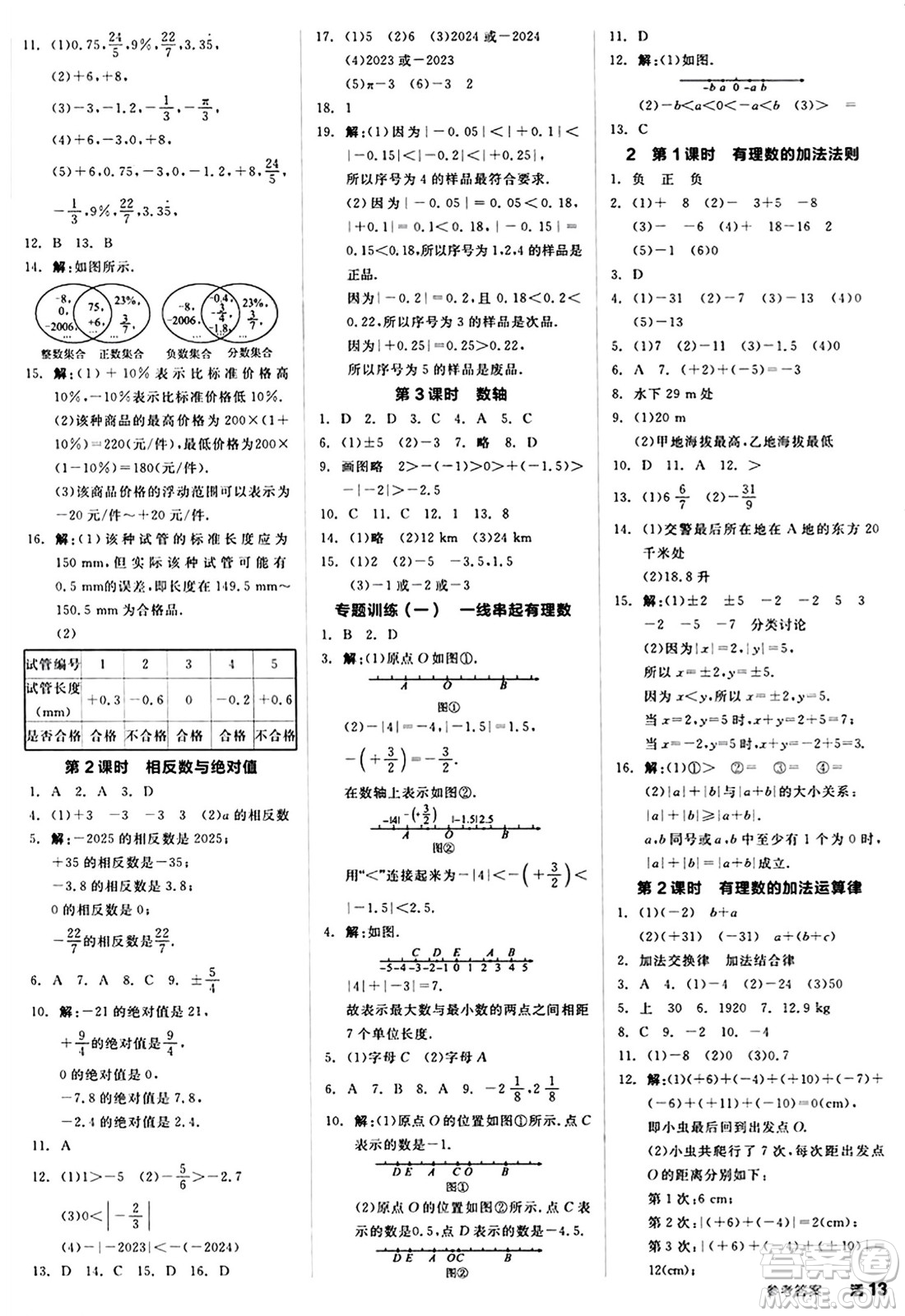 陽光出版社2024秋全品作業(yè)本七年級數(shù)學(xué)上冊北師大版答案