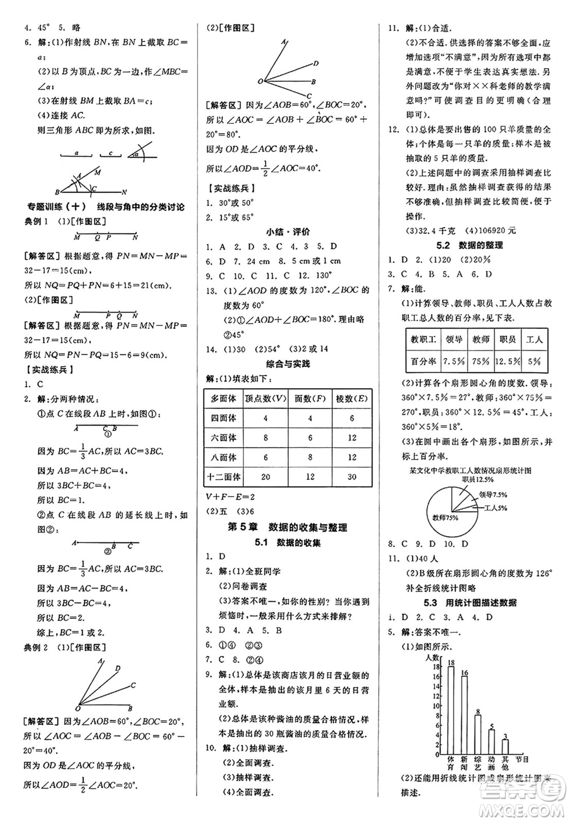 陽光出版社2024秋全品作業(yè)本七年級(jí)數(shù)學(xué)上冊(cè)滬科版安徽專版答案