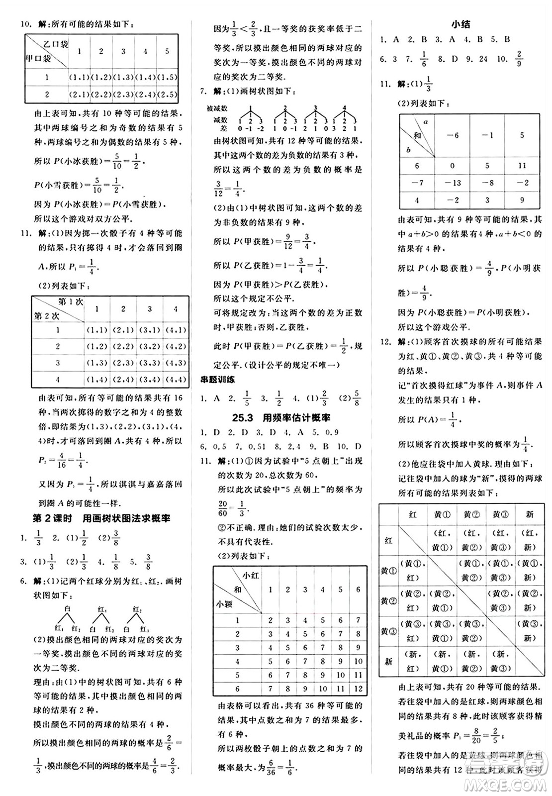 陽光出版社2024秋全品作業(yè)本九年級(jí)數(shù)學(xué)上冊(cè)人教版答案