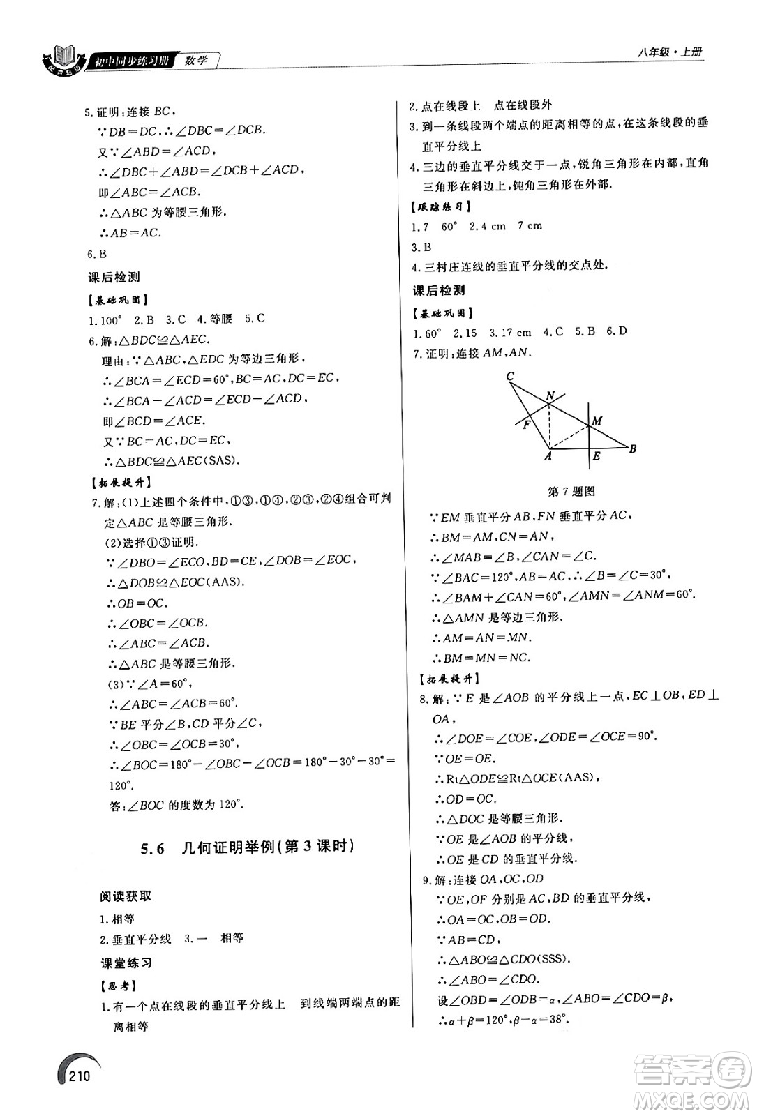 泰山出版社2024秋初中同步練習(xí)冊八年級數(shù)學(xué)上冊青島版答案