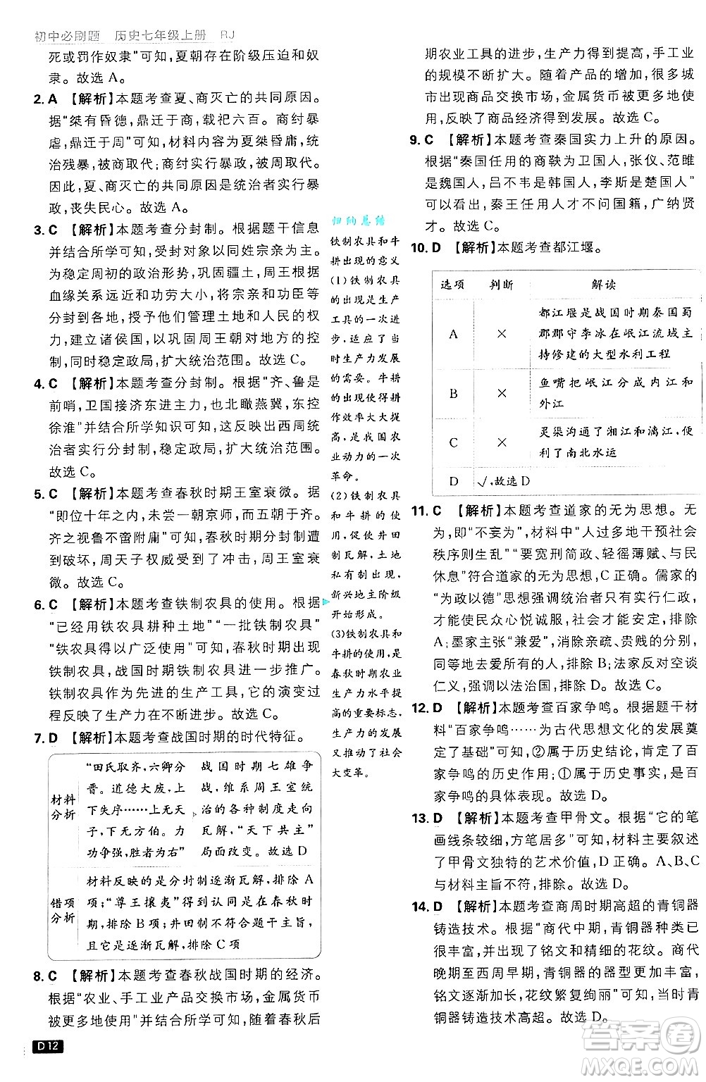 開明出版社2025屆初中必刷題拔尖提優(yōu)訓(xùn)練七年級(jí)歷史上冊(cè)人教版答案