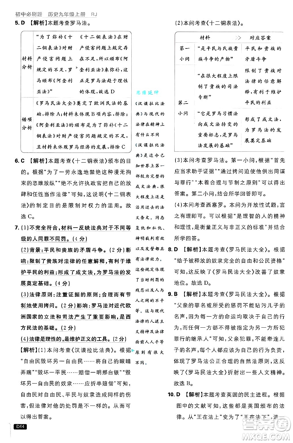 開明出版社2025屆初中必刷題拔尖提優(yōu)訓(xùn)練九年級歷史上冊人教版答案