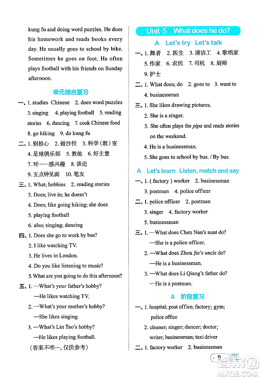 江西教育出版社2024年秋陽(yáng)光同學(xué)默寫(xiě)小達(dá)人六年級(jí)英語(yǔ)上冊(cè)人教PEP版答案