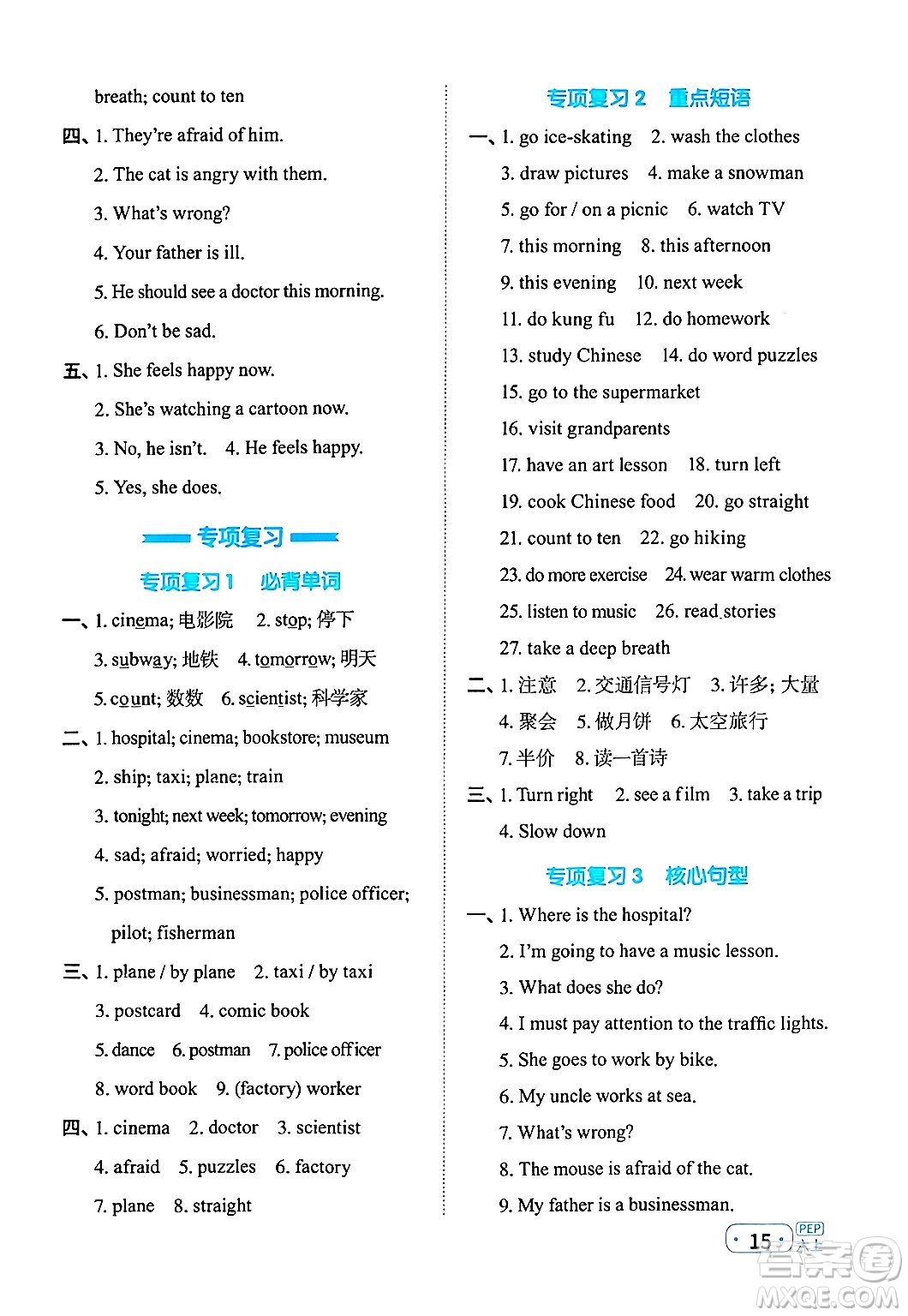 江西教育出版社2024年秋陽(yáng)光同學(xué)默寫(xiě)小達(dá)人六年級(jí)英語(yǔ)上冊(cè)人教PEP版答案