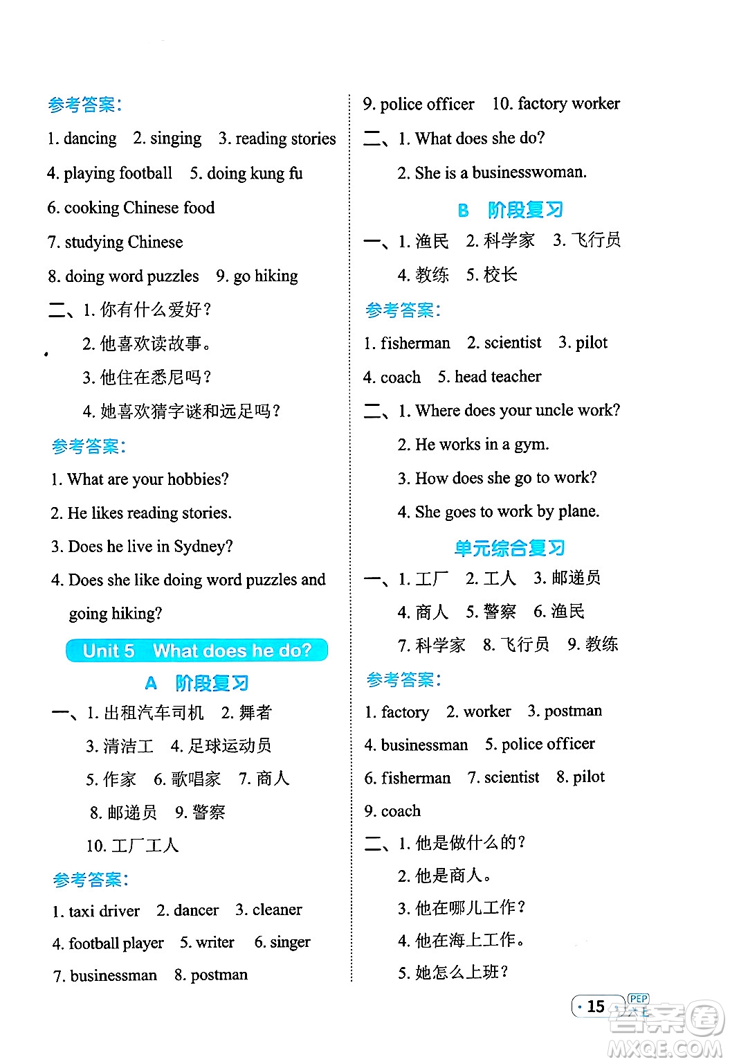 江西教育出版社2024年秋陽(yáng)光同學(xué)默寫(xiě)小達(dá)人六年級(jí)英語(yǔ)上冊(cè)人教PEP版答案