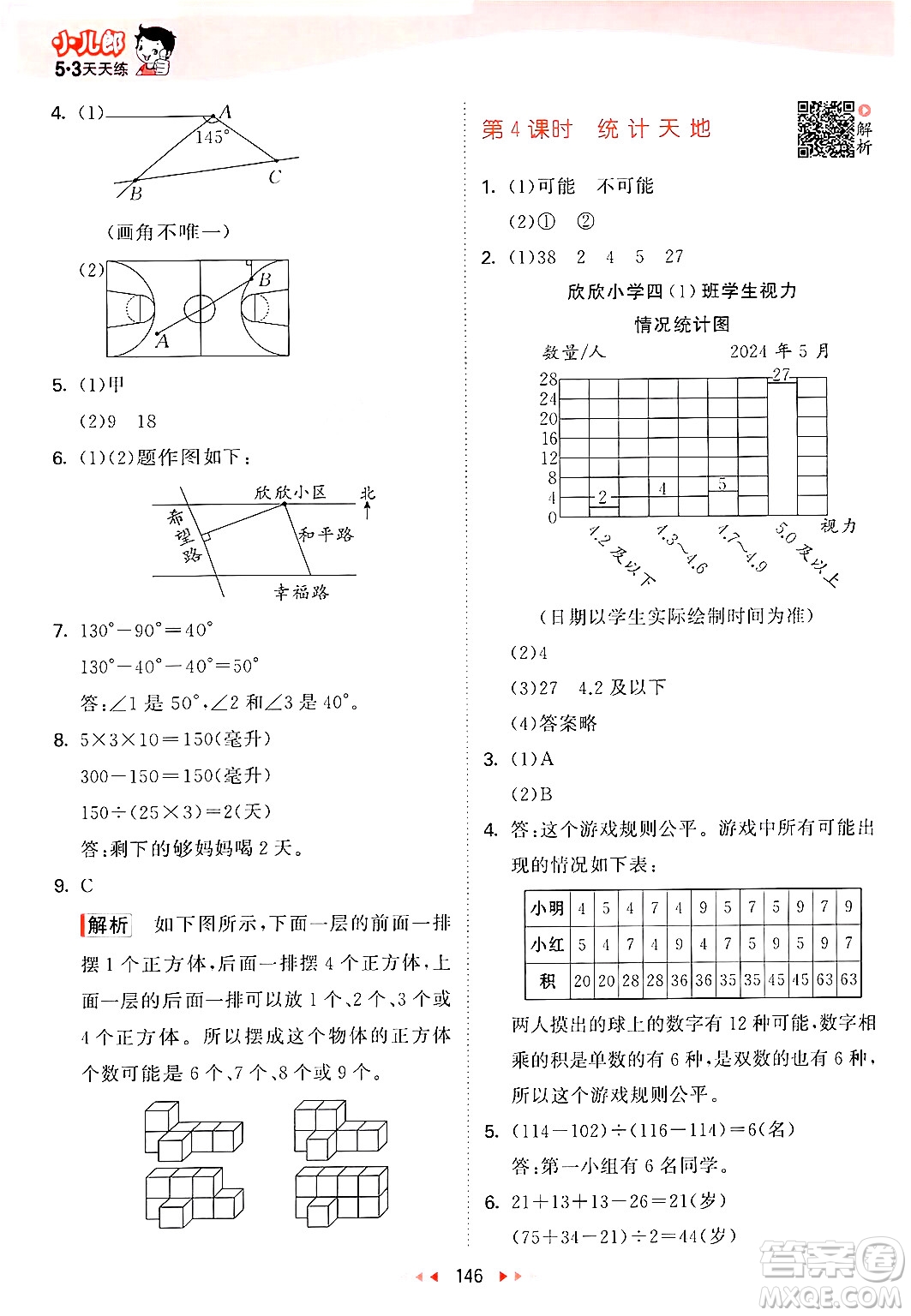 山東畫報(bào)出版社2024年秋53天天練四年級(jí)數(shù)學(xué)上冊(cè)蘇教版答案
