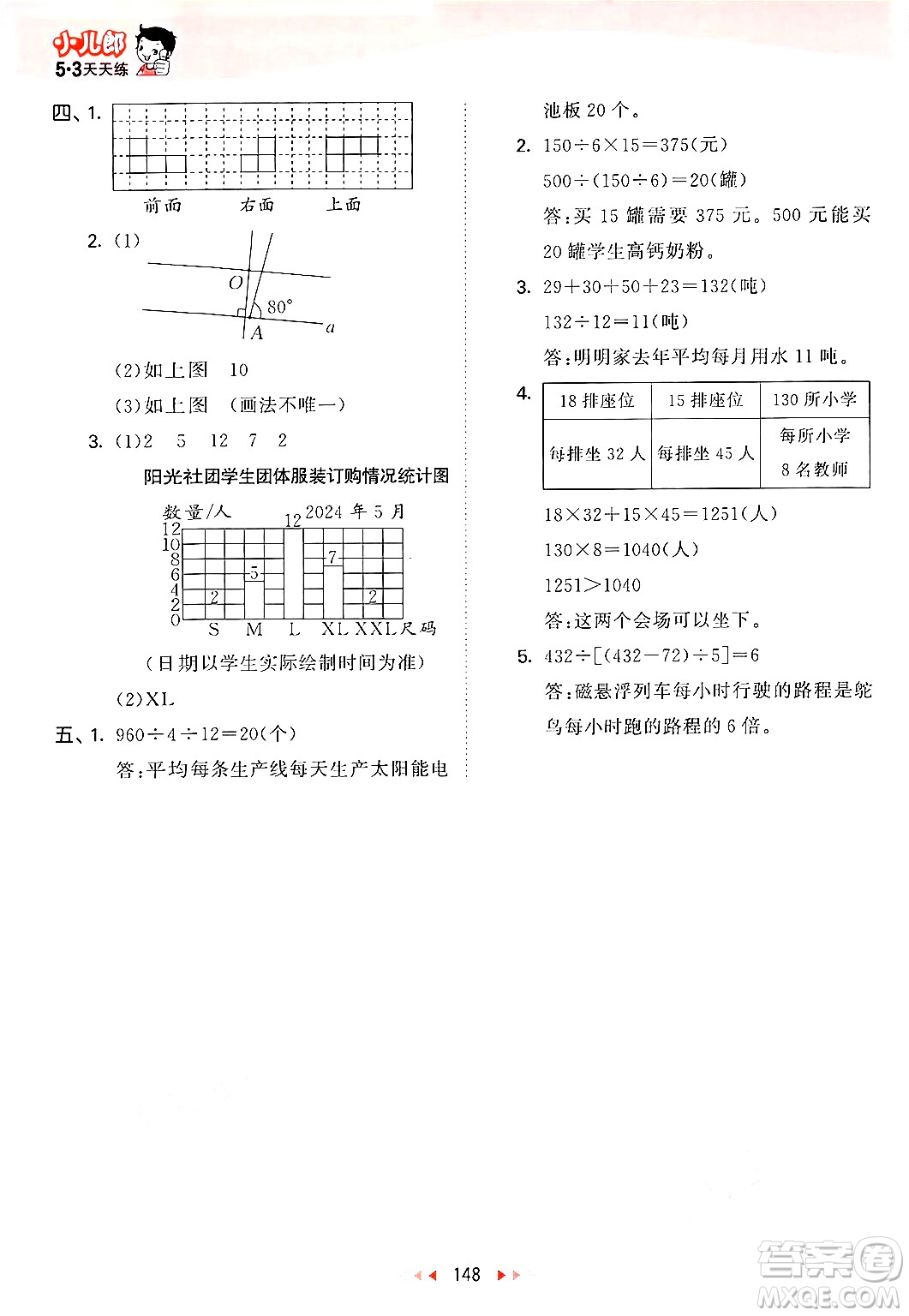 山東畫報(bào)出版社2024年秋53天天練四年級(jí)數(shù)學(xué)上冊(cè)蘇教版答案