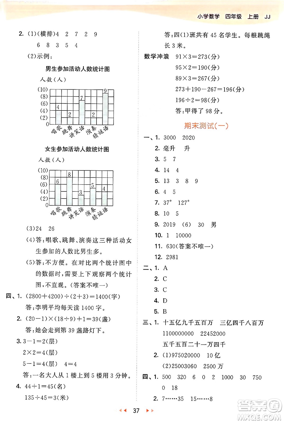 西安出版社2024年秋53天天練四年級數(shù)學(xué)上冊冀教版答案