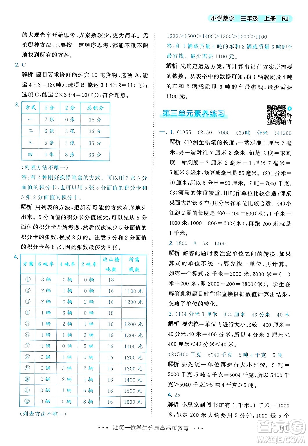 山東畫報(bào)出版社2024年秋53天天練三年級(jí)數(shù)學(xué)上冊(cè)人教版答案