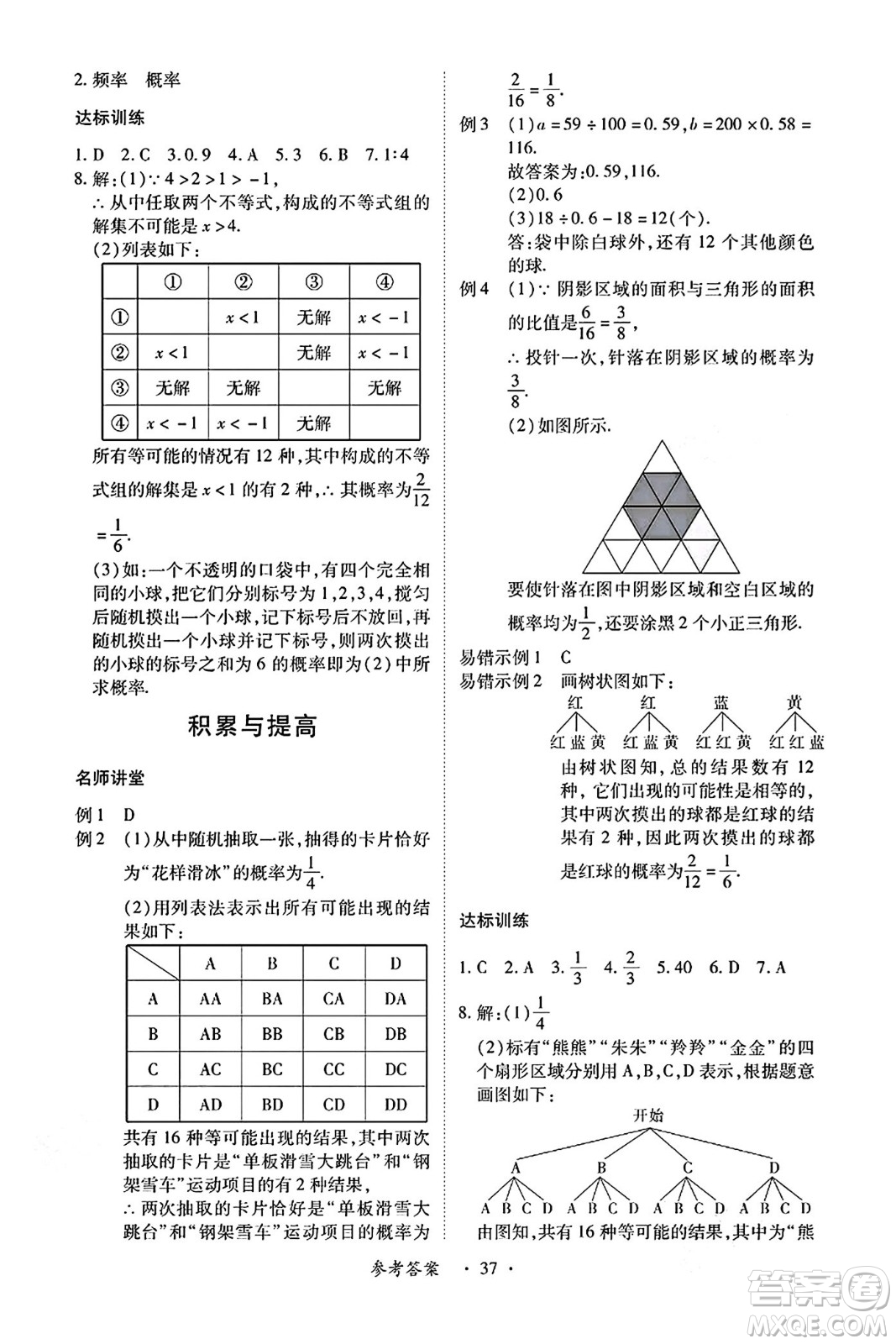 江西人民出版社2024年秋一課一練創(chuàng)新練習(xí)九年級(jí)數(shù)學(xué)上冊(cè)人教版答案