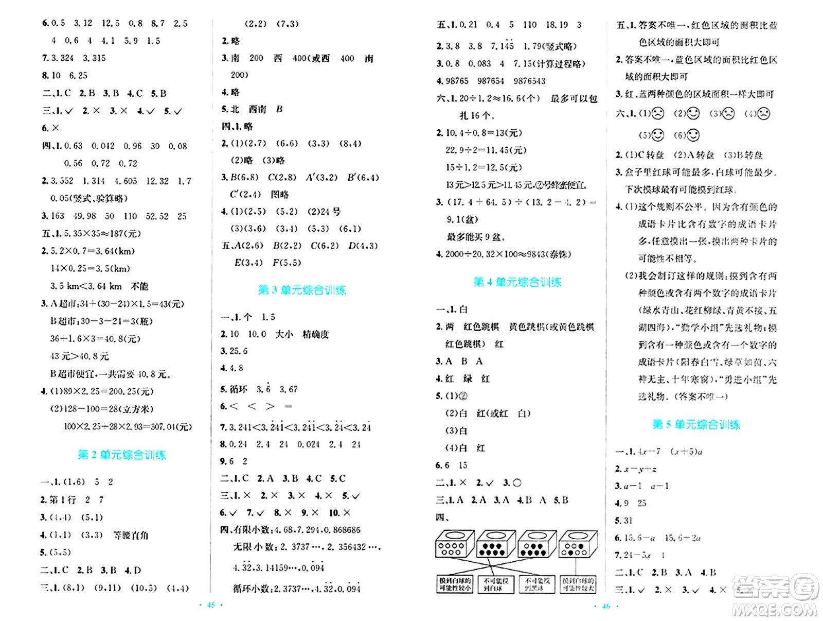 人民教育出版社2024年秋小學(xué)同步測控優(yōu)化設(shè)計五年級數(shù)學(xué)上冊人教版答案