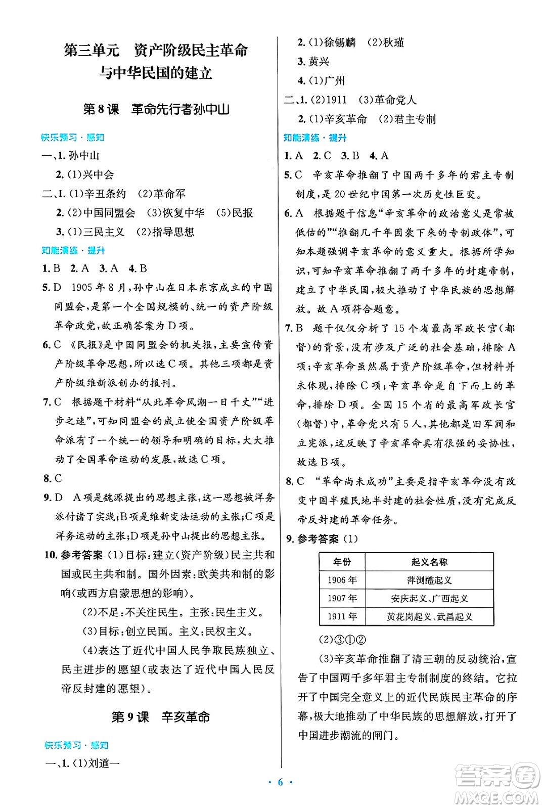 人民教育出版社2024年秋初中同步測控優(yōu)化設(shè)計八年級歷史上冊人教版答案