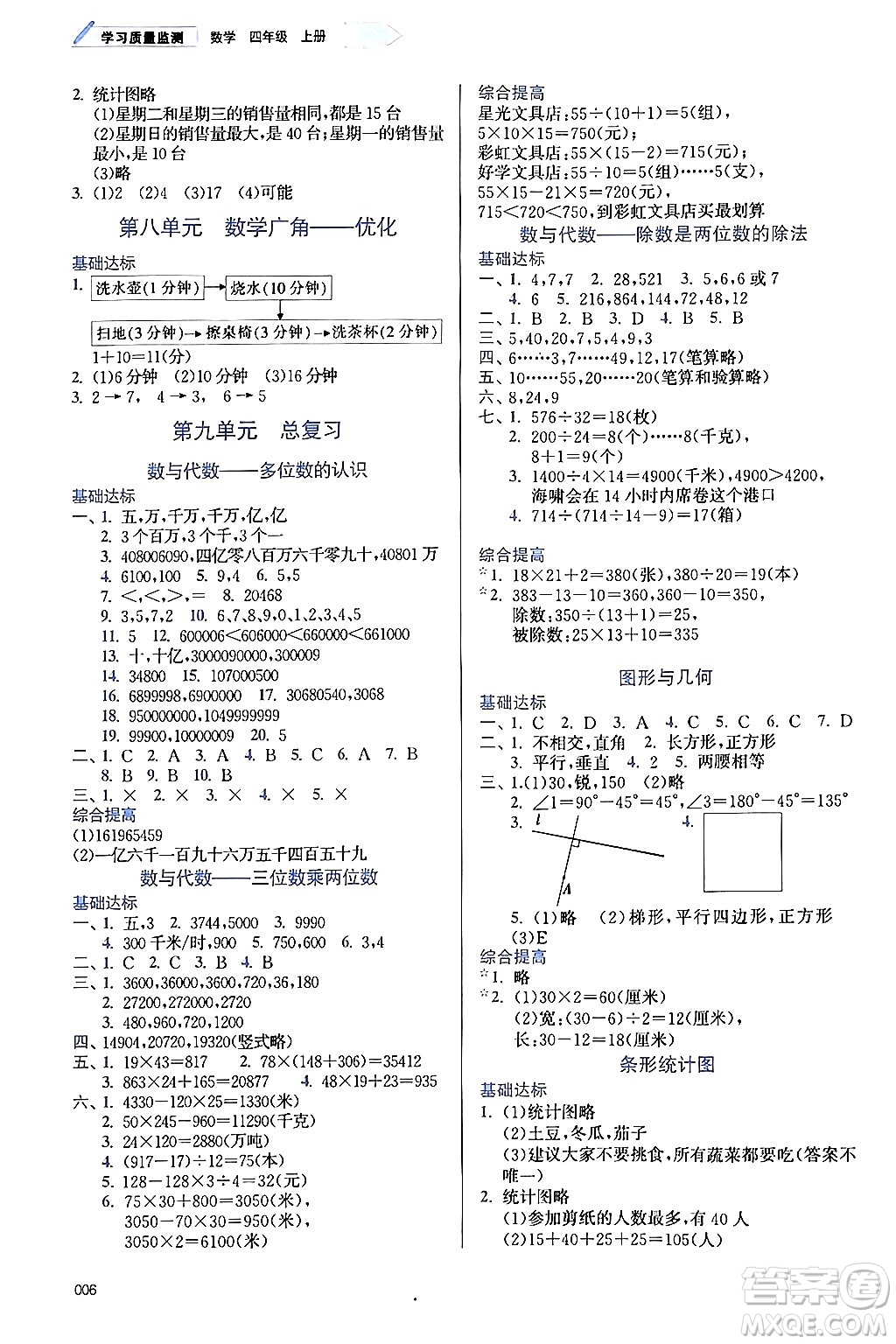 天津教育出版社2024年秋學(xué)習(xí)質(zhì)量監(jiān)測(cè)四年級(jí)數(shù)學(xué)上冊(cè)人教版答案