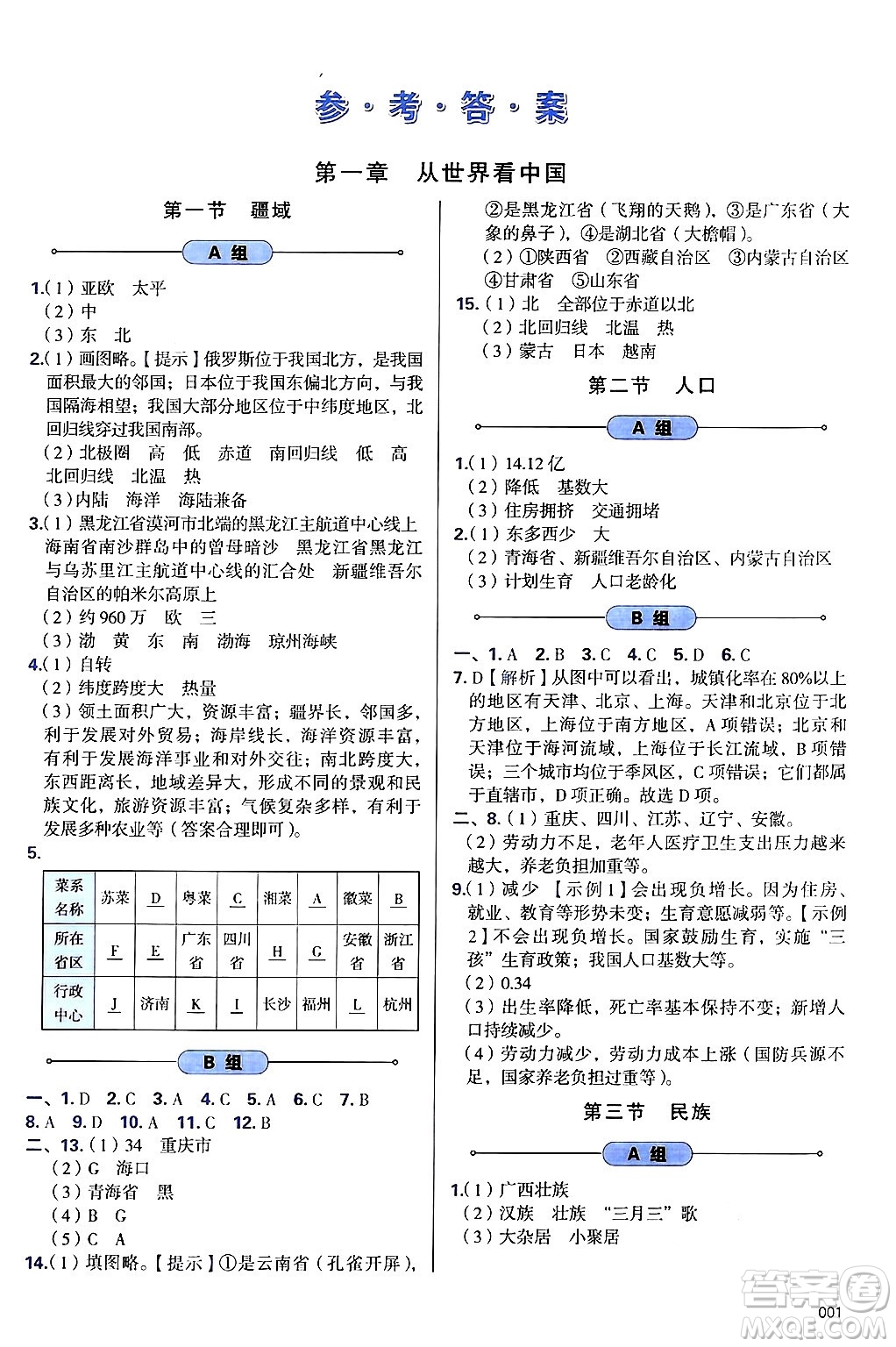 天津教育出版社2024年秋學(xué)習(xí)質(zhì)量監(jiān)測(cè)八年級(jí)地理上冊(cè)人教版答案