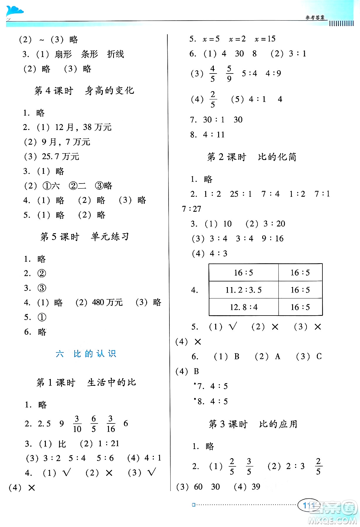 廣東教育出版社2024年秋南方新課堂金牌學案六年級數(shù)學上冊北師大版答案