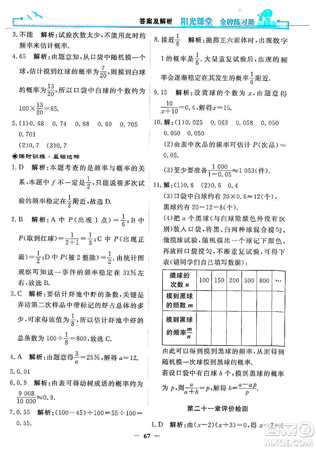人民教育出版社2025年秋陽光課堂金牌練習(xí)冊九年級數(shù)學(xué)全一冊人教版答案