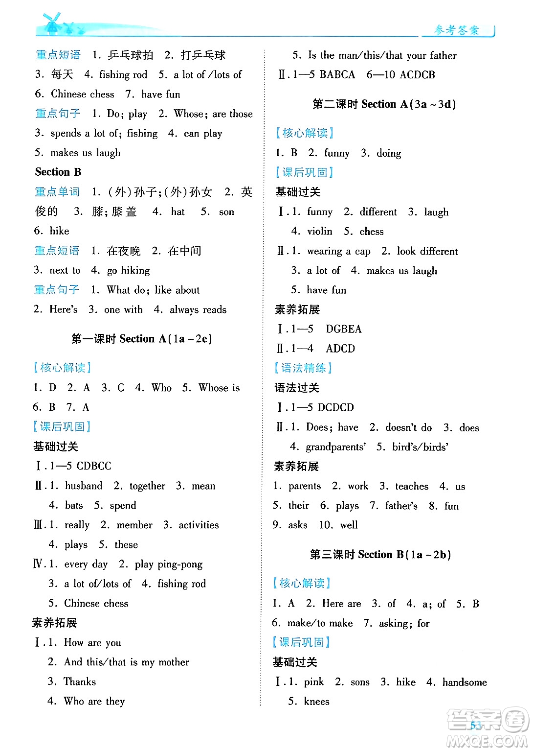 陜西師范大學出版總社有限公司2024年秋績優(yōu)學案七年級英語上冊人教版答案