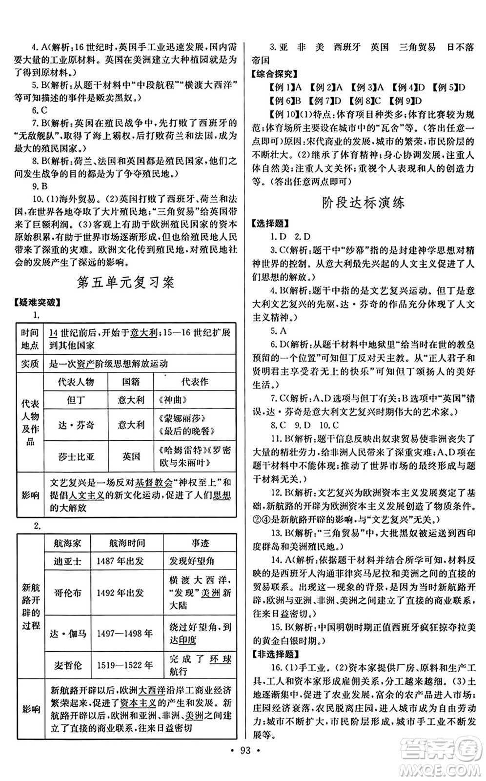 長(zhǎng)江少年兒童出版社2024年秋長(zhǎng)江全能學(xué)案同步練習(xí)冊(cè)九年級(jí)歷史上冊(cè)人教版答案