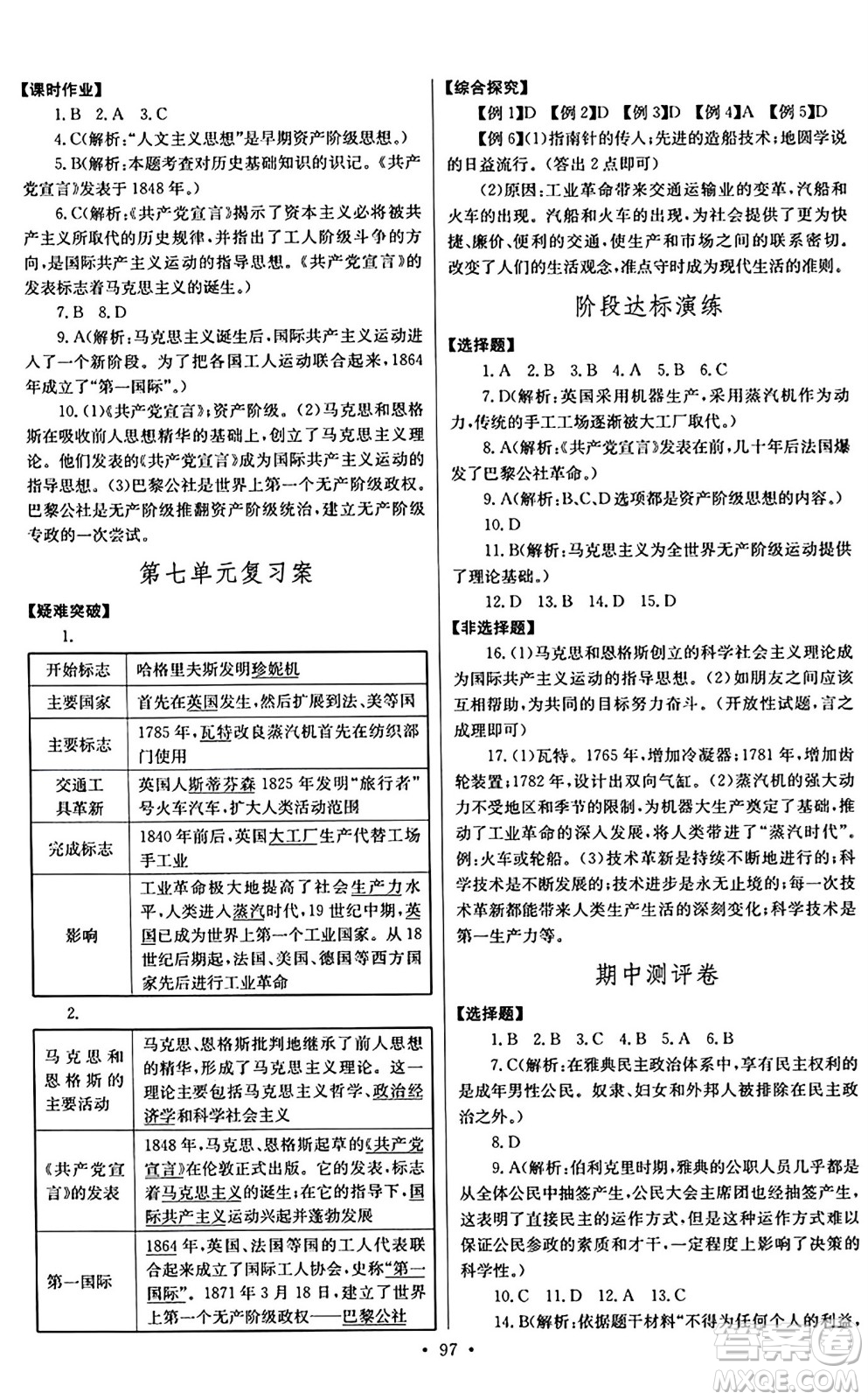 長(zhǎng)江少年兒童出版社2024年秋長(zhǎng)江全能學(xué)案同步練習(xí)冊(cè)九年級(jí)歷史上冊(cè)人教版答案