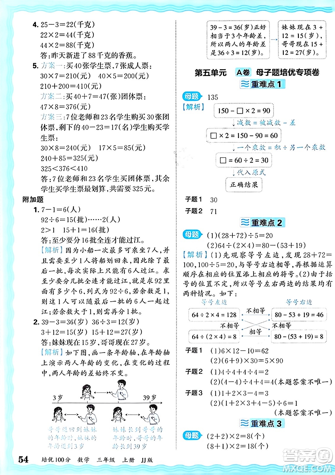江西人民出版社2024年秋王朝霞培優(yōu)100分三年級數(shù)學(xué)上冊冀教版答案