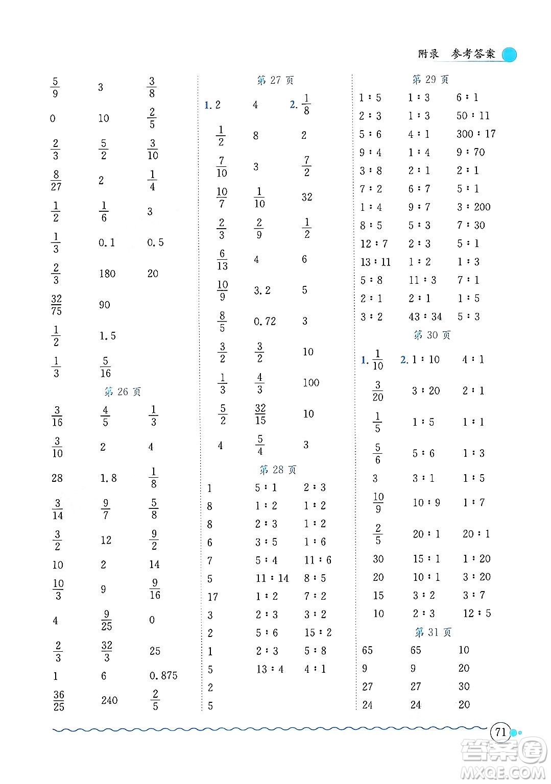 龍門書局2024年秋黃岡小狀元口算速算練習(xí)冊六年級數(shù)學(xué)上冊人教版答案