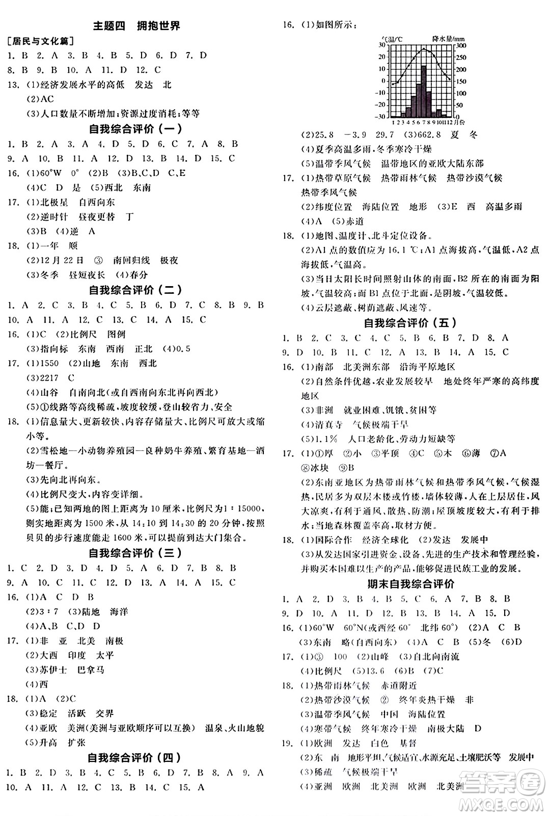 陽光出版社2024年秋全品學(xué)練考七年級(jí)地理上冊(cè)人教版答案