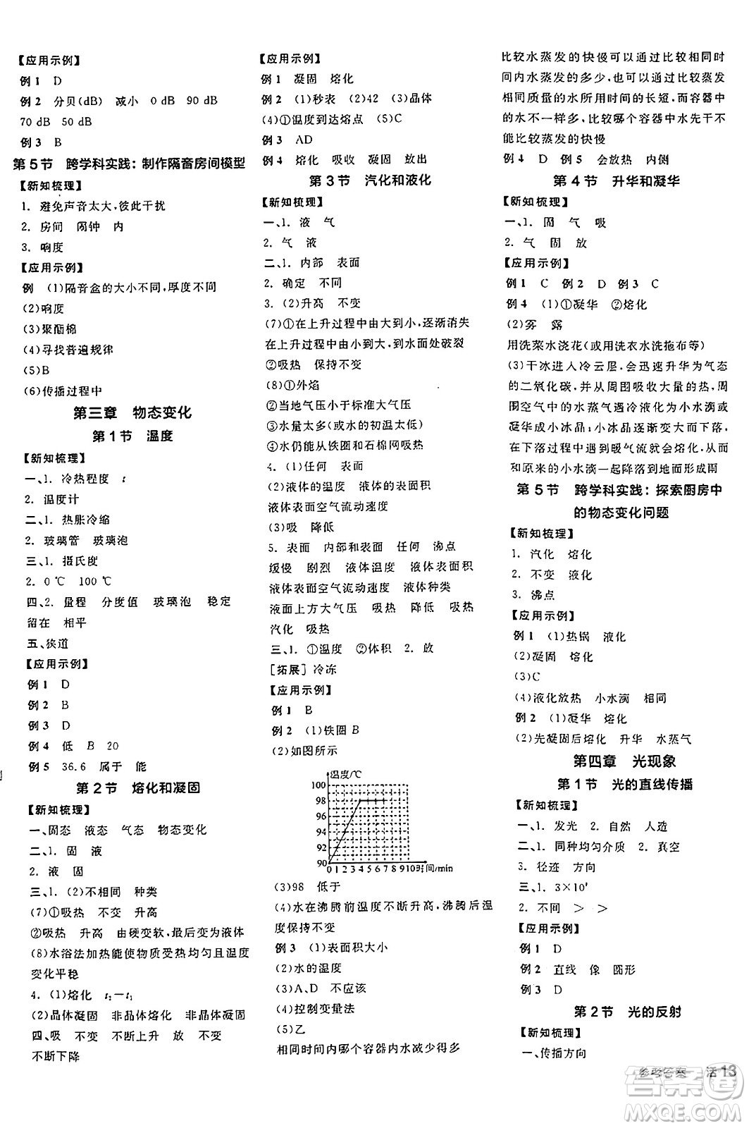 陽光出版社2024年秋全品學練考八年級物理上冊人教版答案