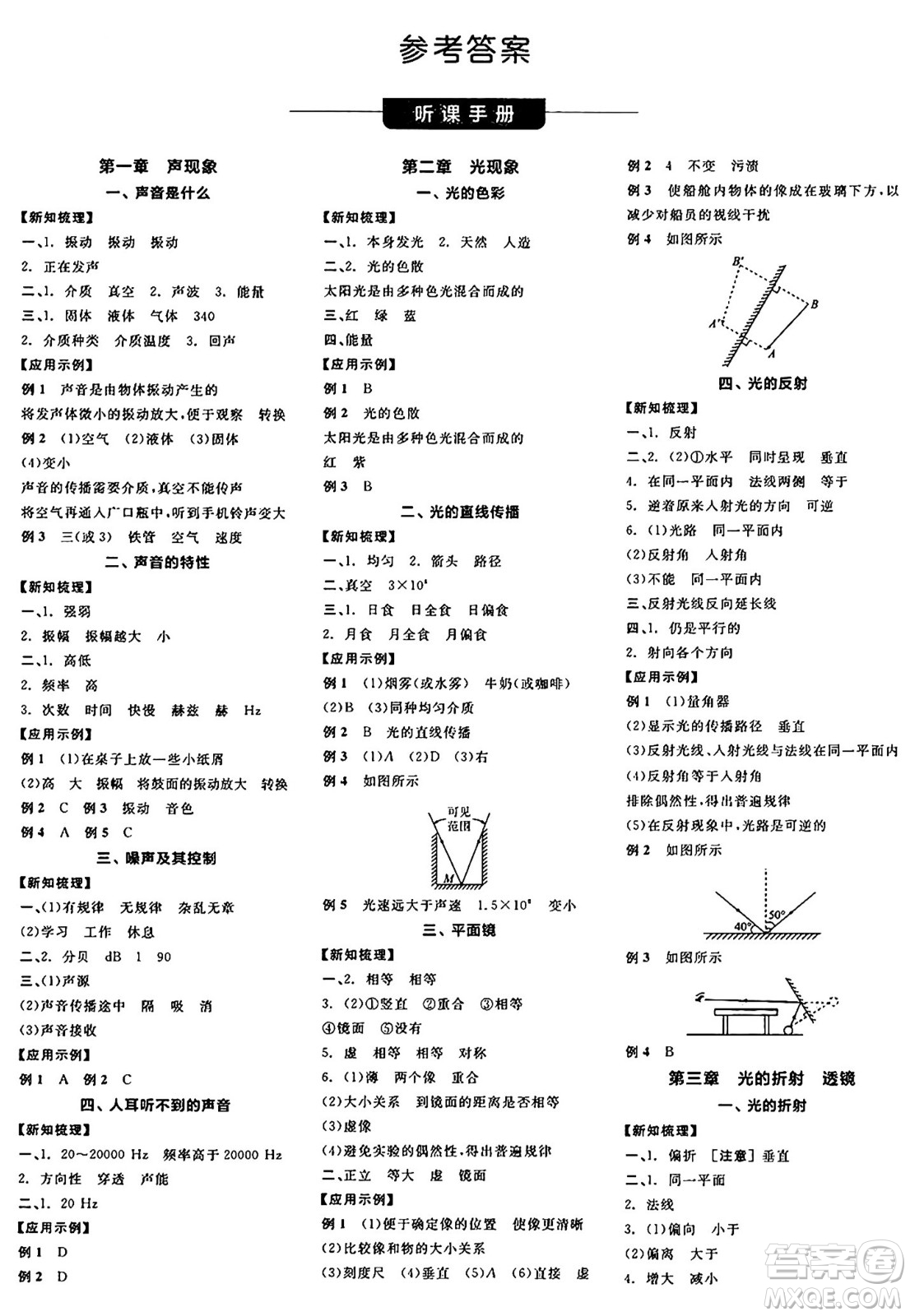 陽光出版社2024年秋全品學(xué)練考八年級物理上冊蘇科版陜西專版答案