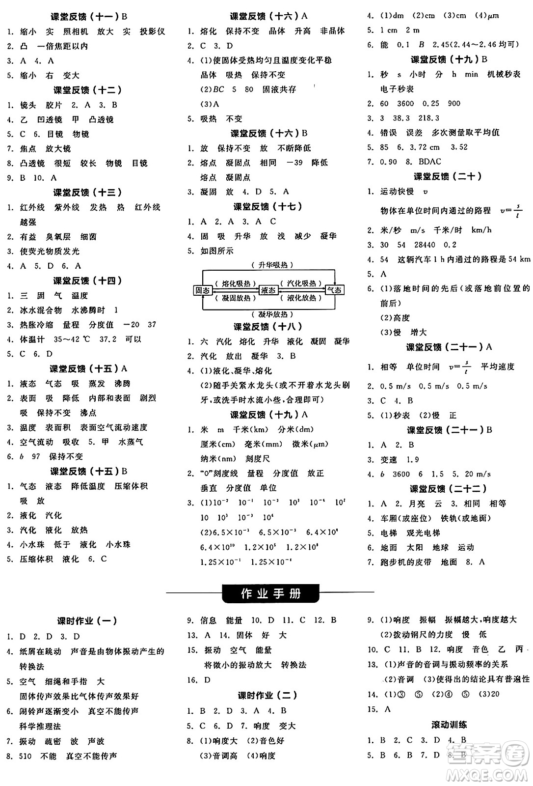 陽光出版社2024年秋全品學(xué)練考八年級物理上冊蘇科版陜西專版答案