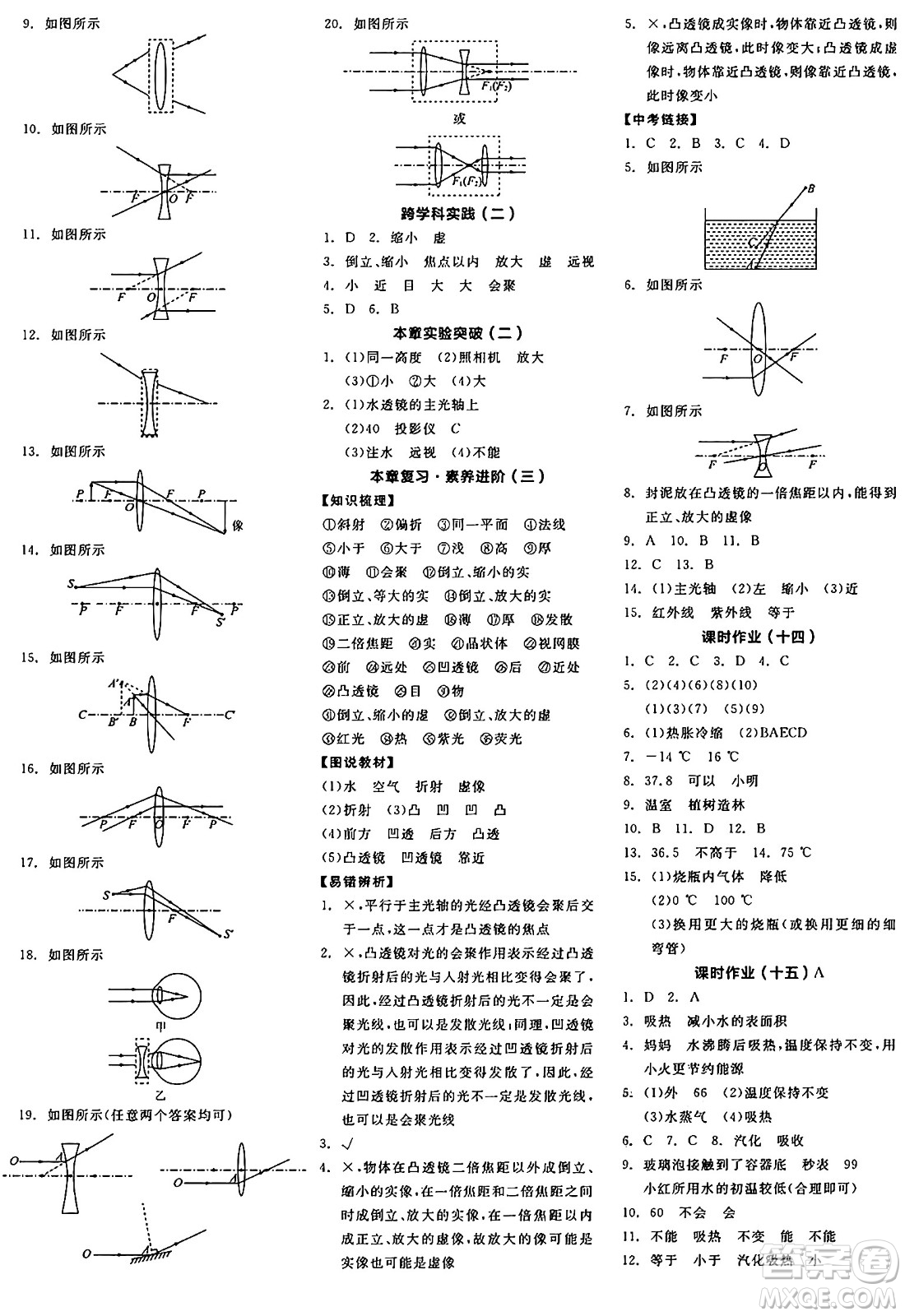 陽光出版社2024年秋全品學(xué)練考八年級物理上冊蘇科版陜西專版答案