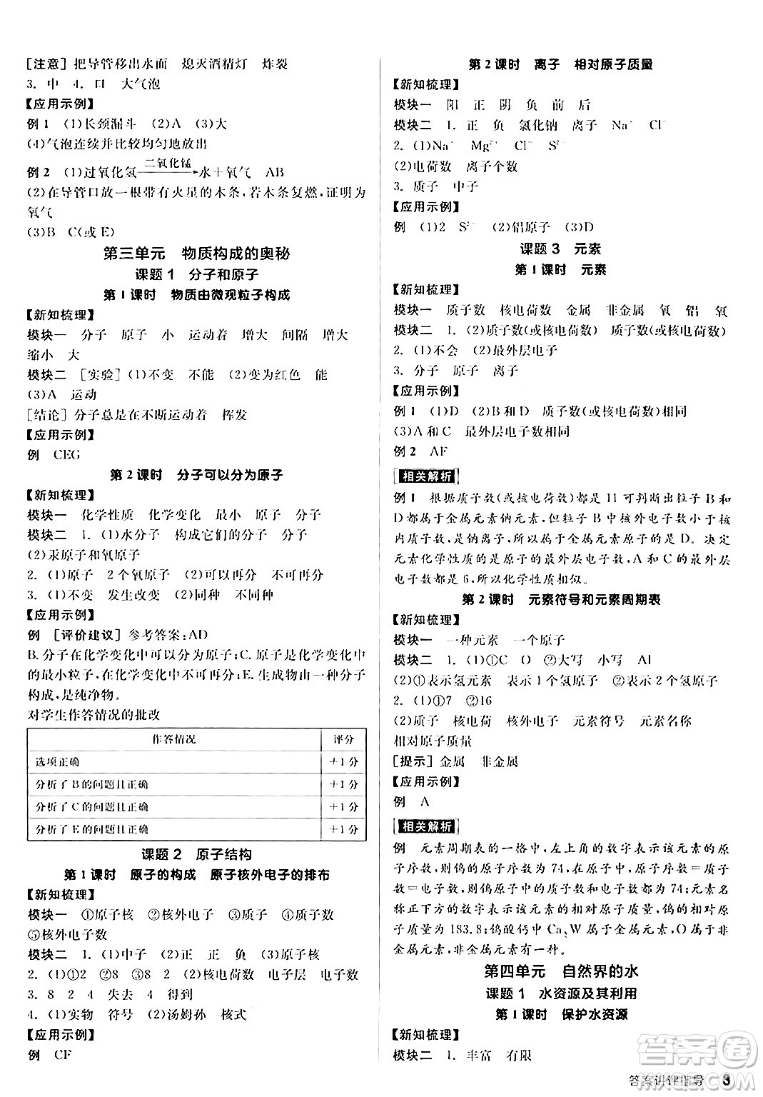 陽光出版社2024年秋全品學(xué)練考九年級化學(xué)上冊人教版答案