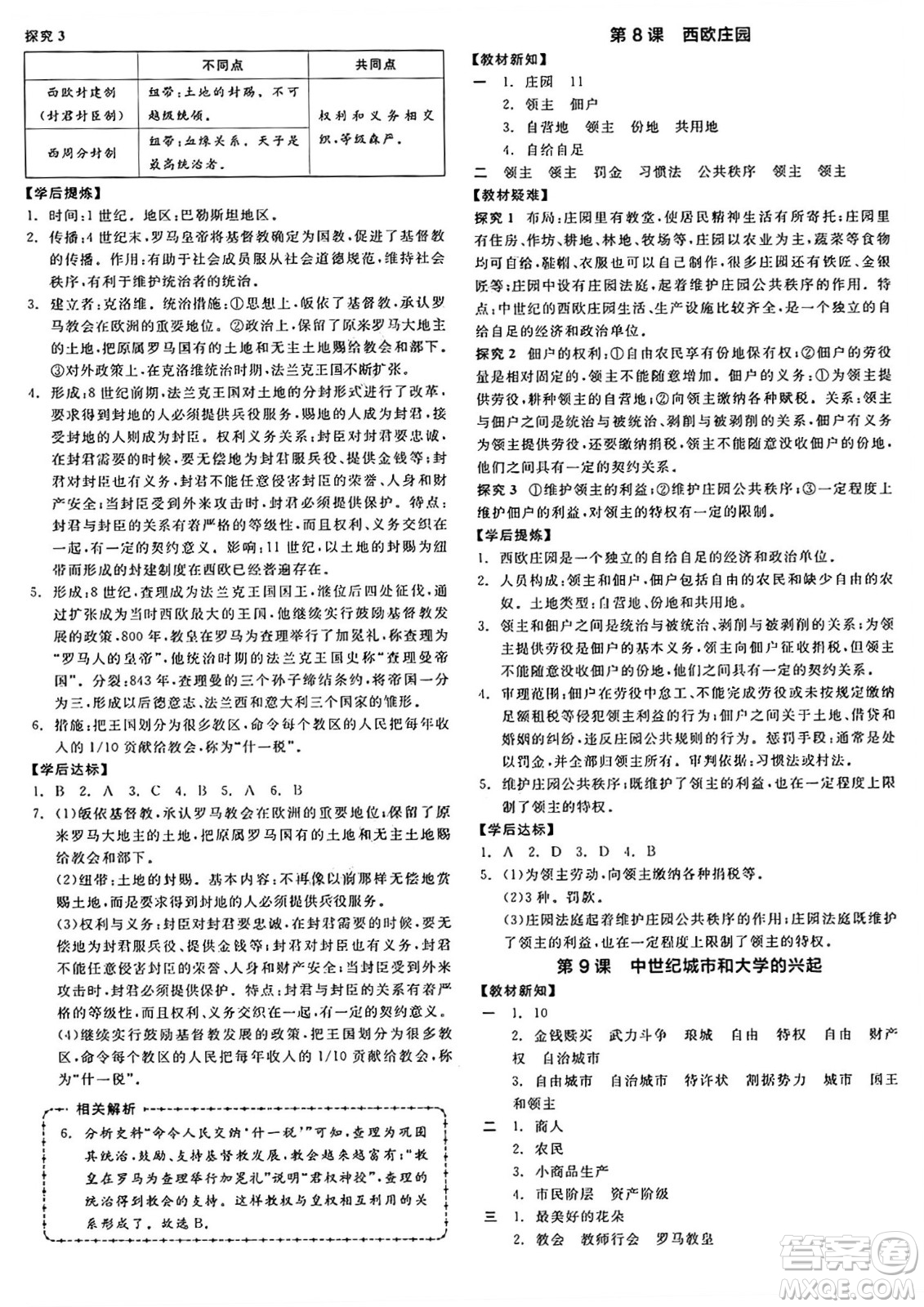 沈陽(yáng)出版社2024年秋全品學(xué)練考九年級(jí)世界歷史上冊(cè)通用版答案
