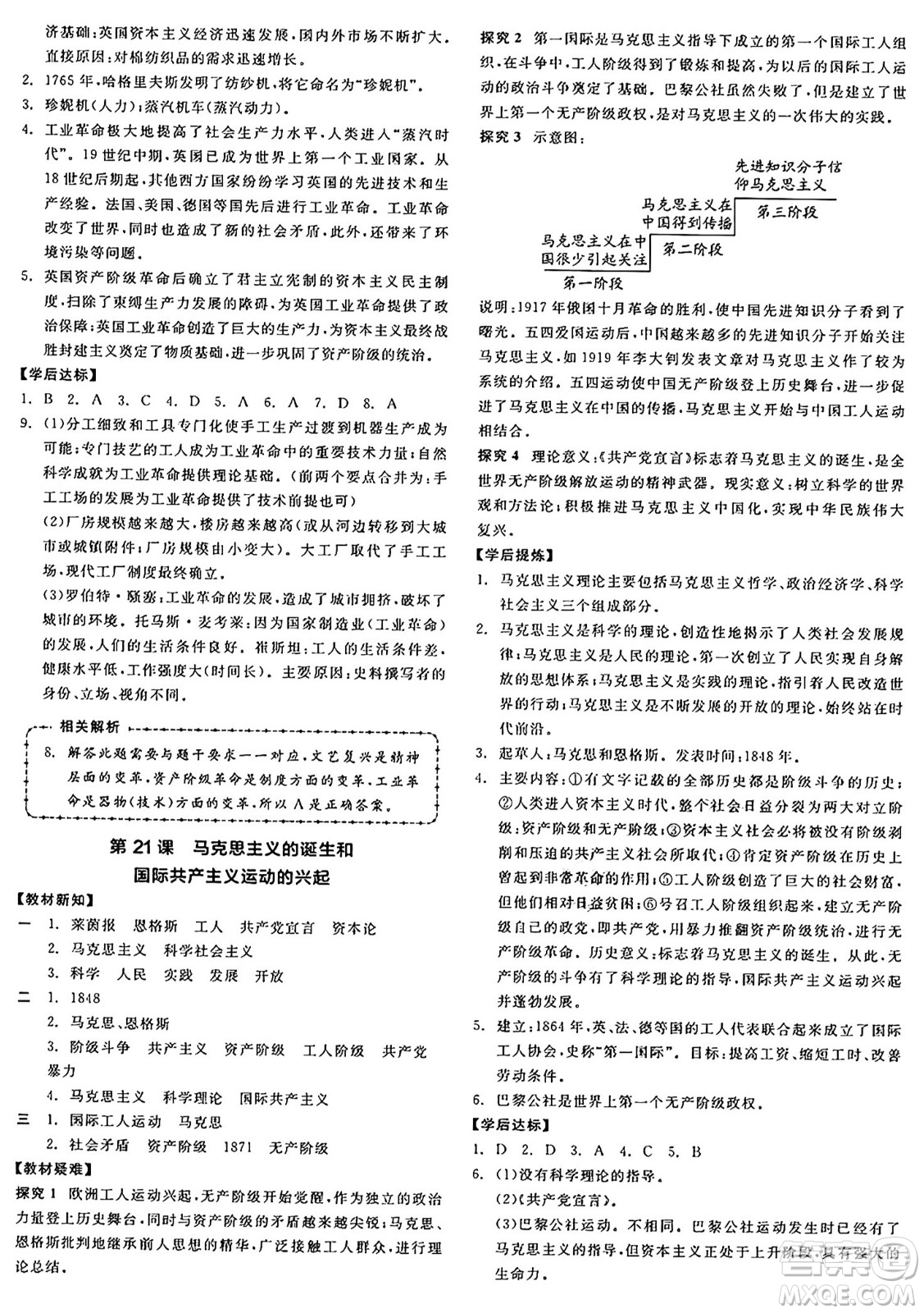 沈陽(yáng)出版社2024年秋全品學(xué)練考九年級(jí)世界歷史上冊(cè)通用版答案