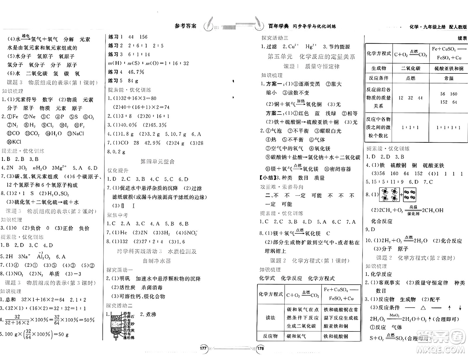 人民教育出版社2024年秋同步導(dǎo)學(xué)與優(yōu)化訓(xùn)練九年級化學(xué)上冊人教版答案