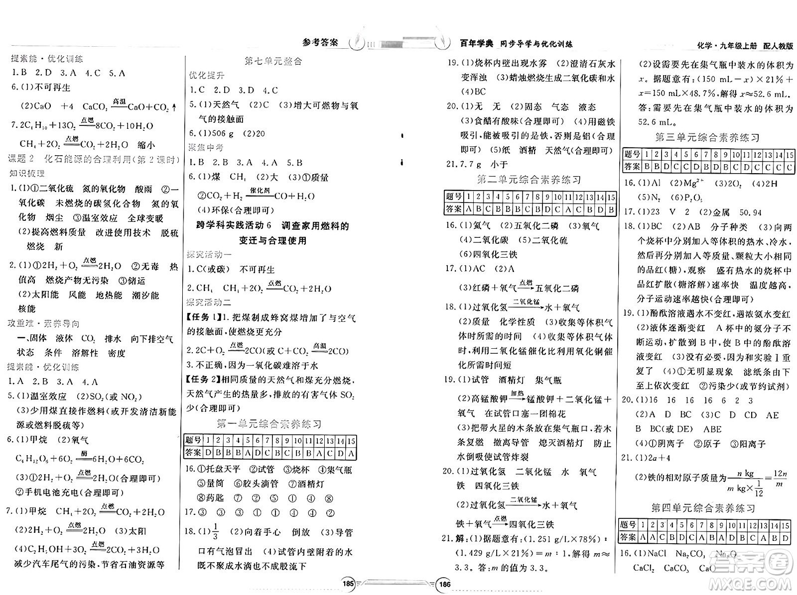 人民教育出版社2024年秋同步導(dǎo)學(xué)與優(yōu)化訓(xùn)練九年級化學(xué)上冊人教版答案