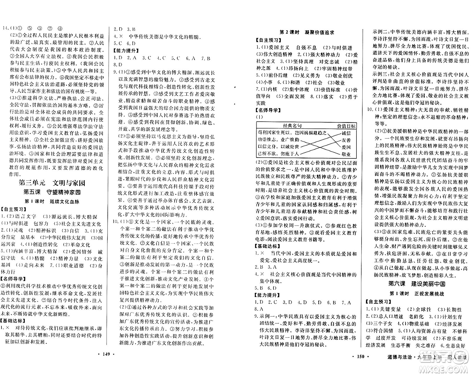 人民教育出版社2024年秋同步導(dǎo)學(xué)與優(yōu)化訓(xùn)練九年級(jí)道德與法治上冊(cè)人教版答案
