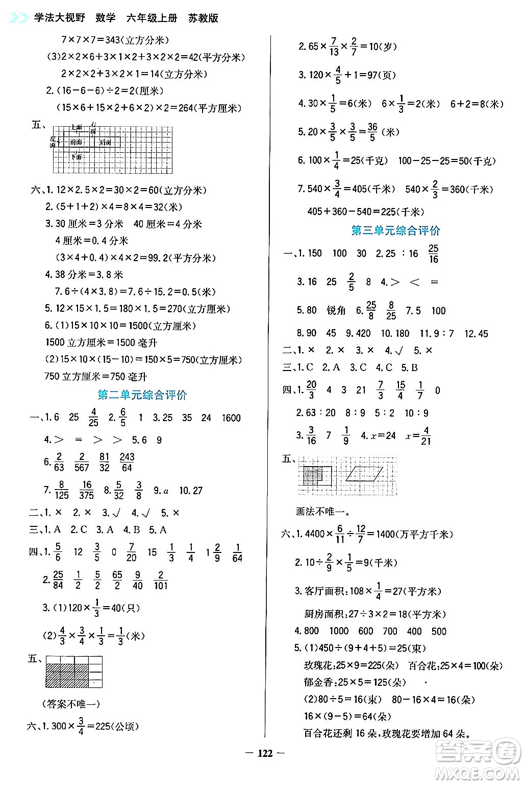 湖南教育出版社2024年秋學(xué)法大視野六年級數(shù)學(xué)上冊蘇教版答案