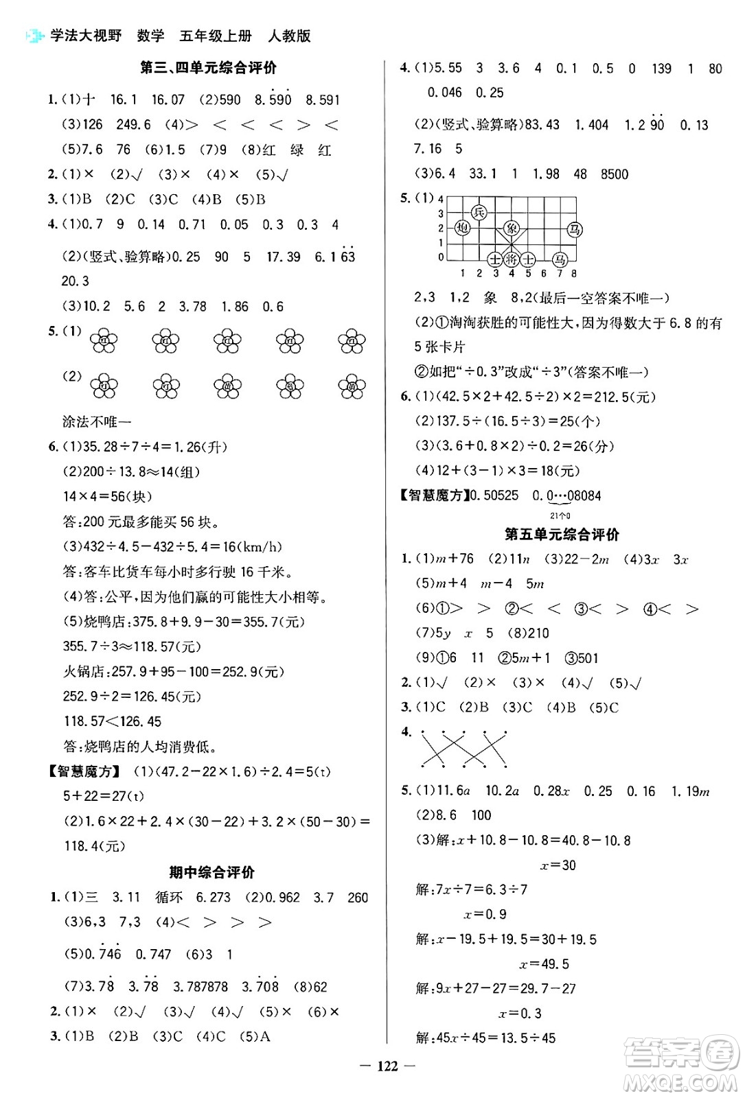 湖南教育出版社2024年秋學法大視野五年級數(shù)學上冊人教版答案