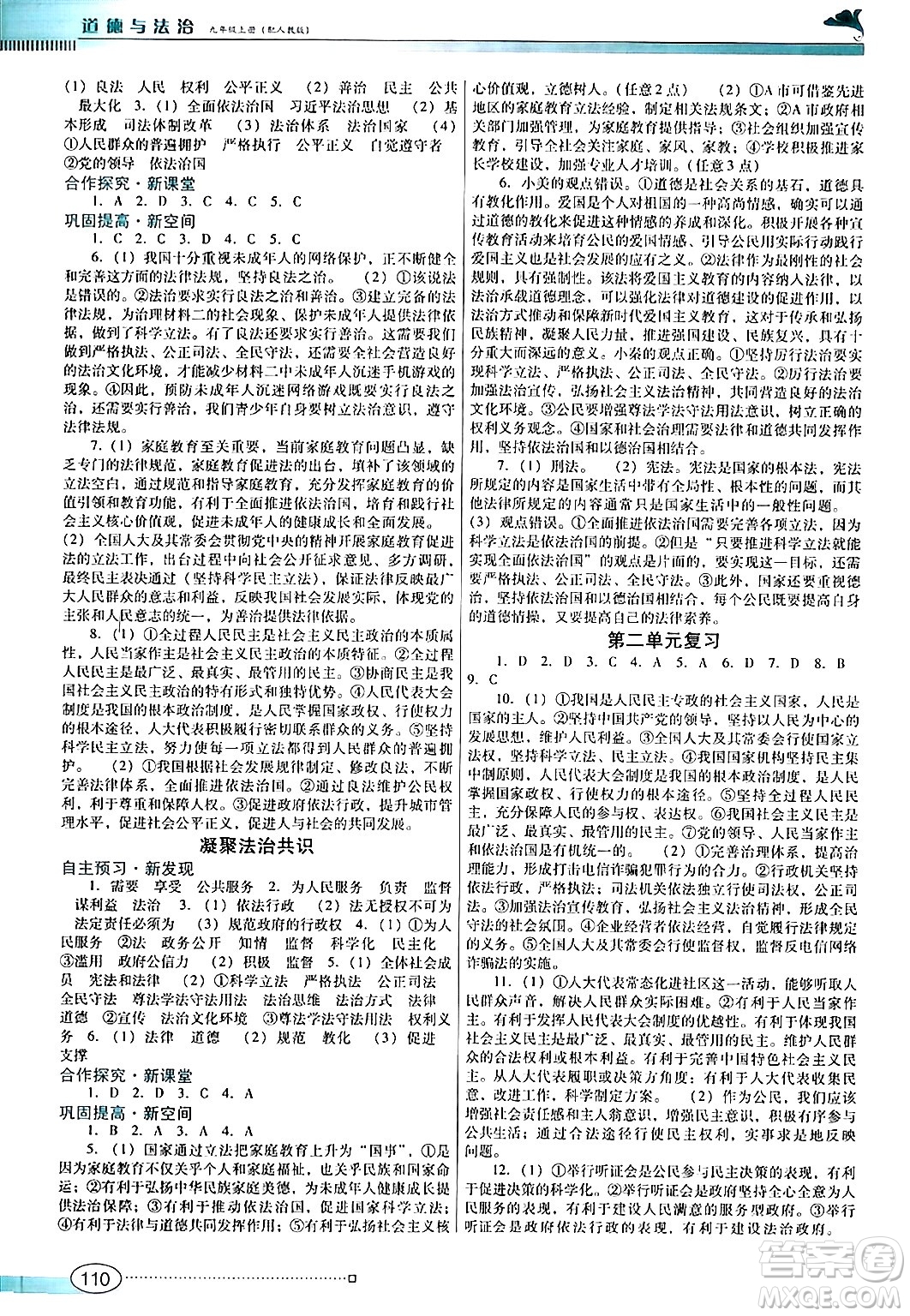 廣東教育出版社2024年秋南方新課堂金牌學案九年級道德與法治上冊人教版答案