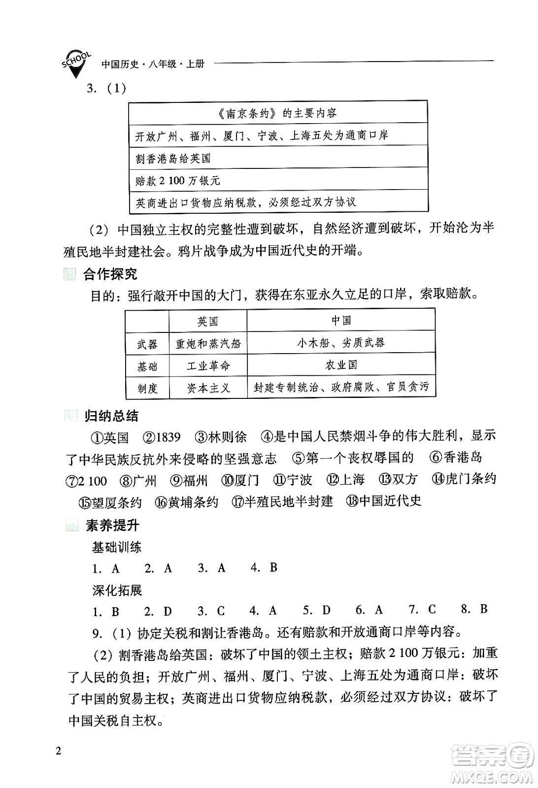 山西教育出版社2024年秋新課程問題解決導(dǎo)學(xué)方案八年級(jí)中國歷史上冊(cè)人教版答案