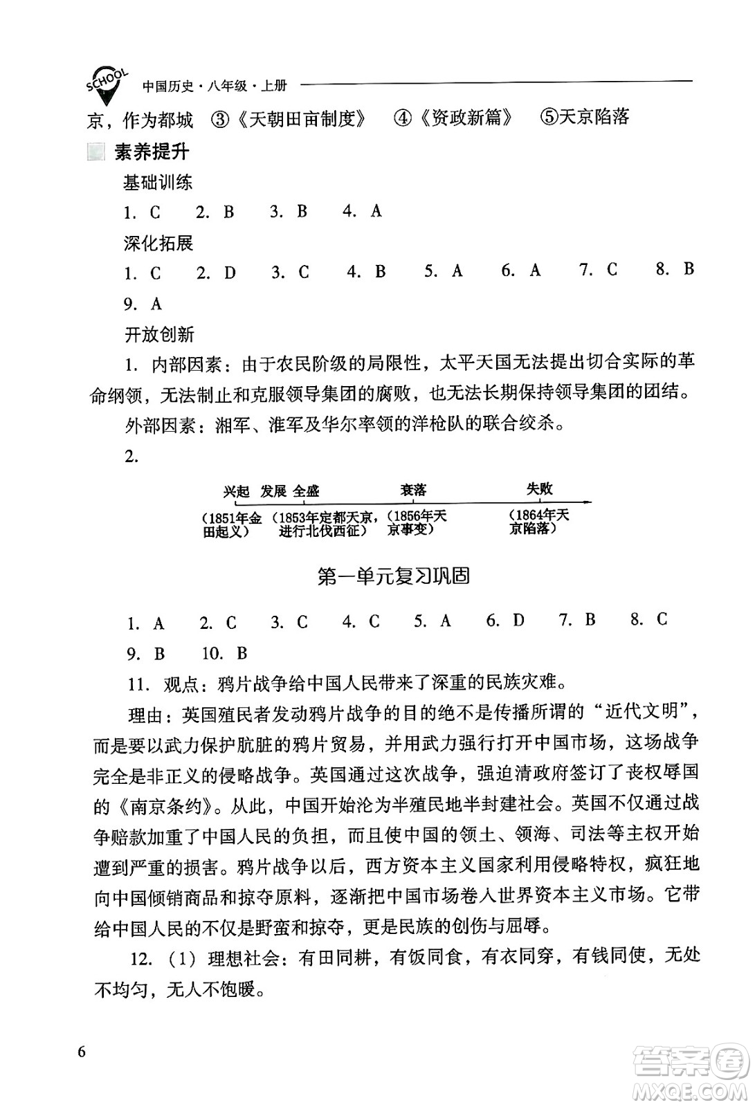 山西教育出版社2024年秋新課程問題解決導(dǎo)學(xué)方案八年級(jí)中國歷史上冊(cè)人教版答案