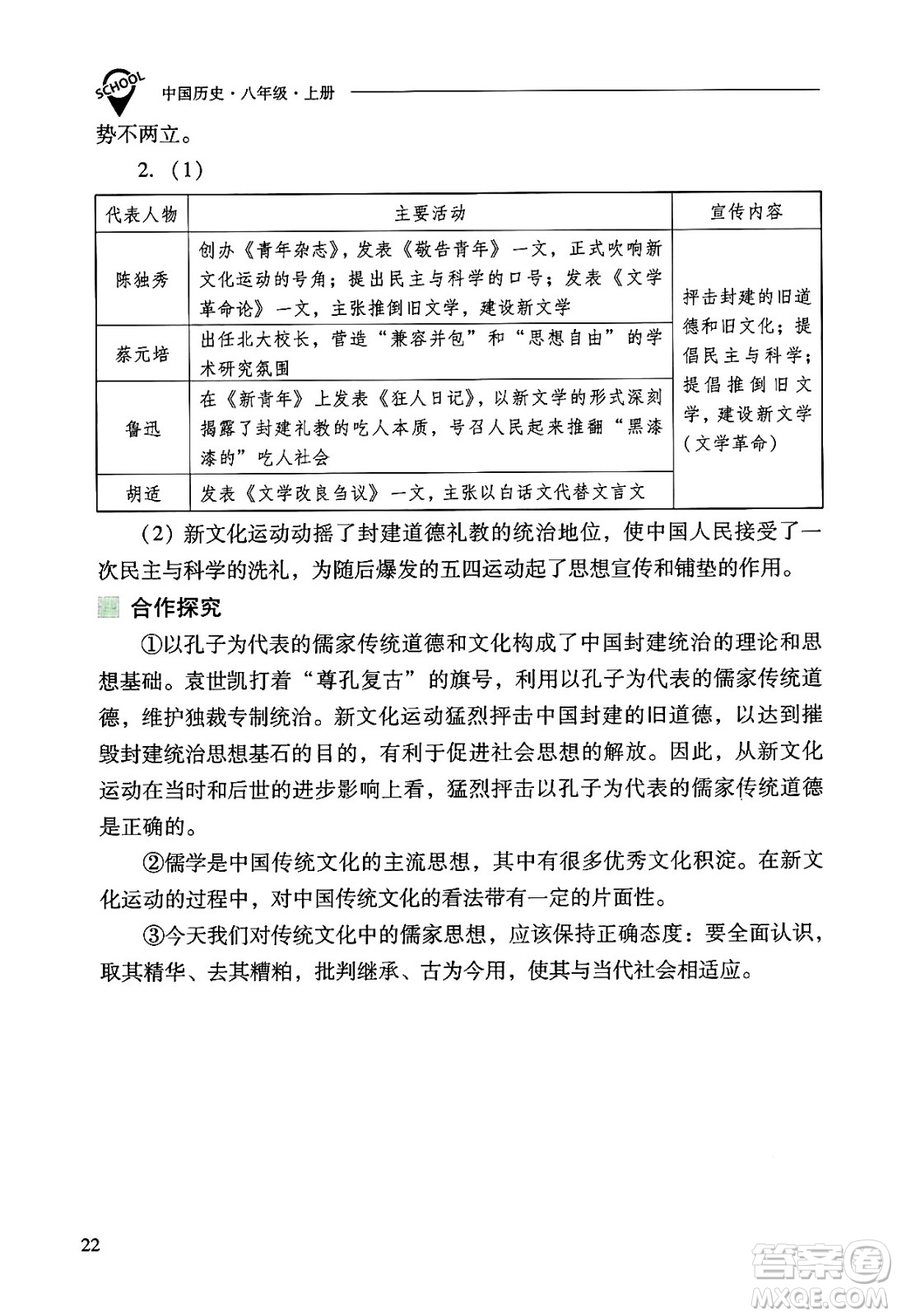山西教育出版社2024年秋新課程問題解決導(dǎo)學(xué)方案八年級(jí)中國歷史上冊(cè)人教版答案