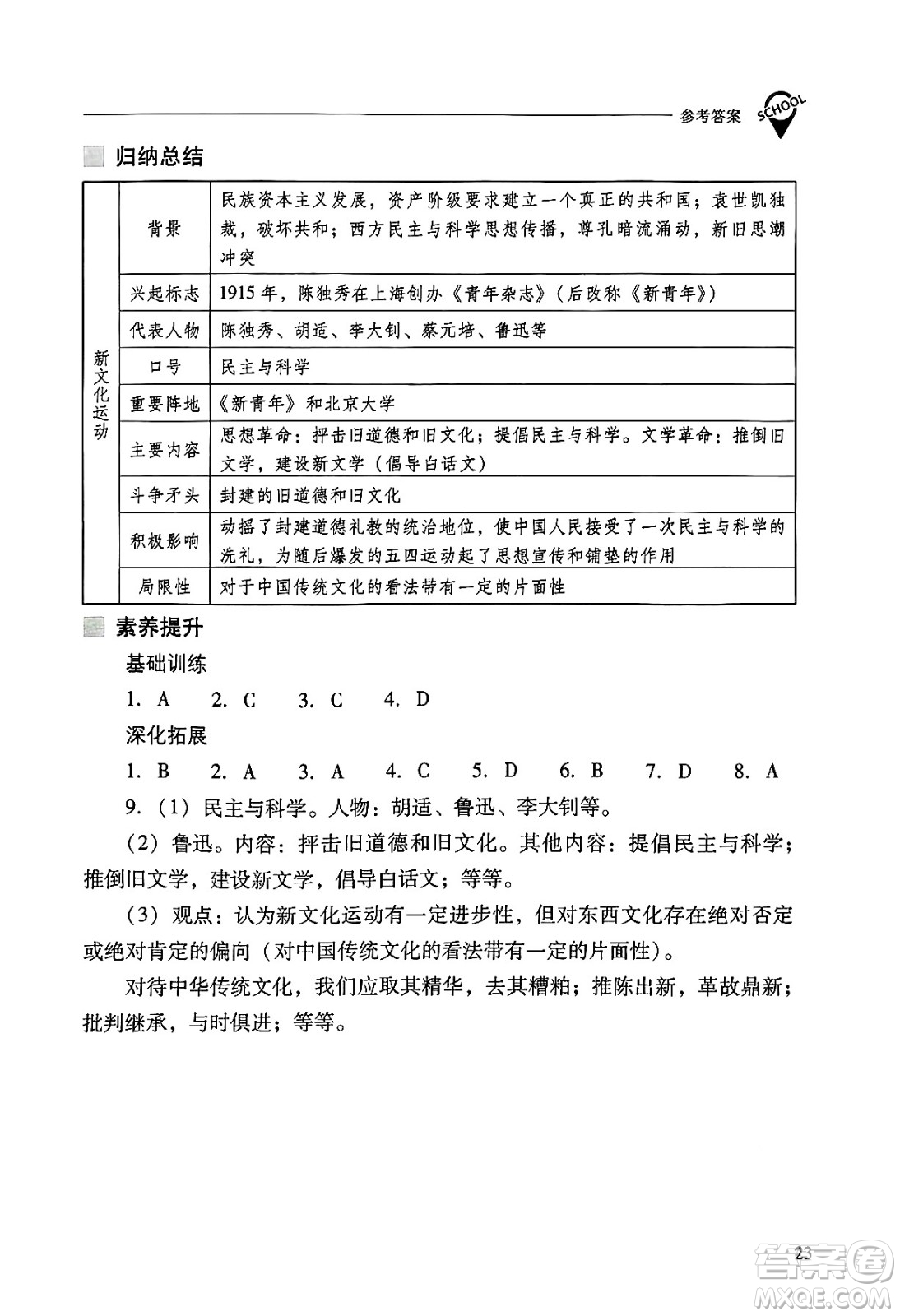 山西教育出版社2024年秋新課程問題解決導(dǎo)學(xué)方案八年級(jí)中國歷史上冊(cè)人教版答案
