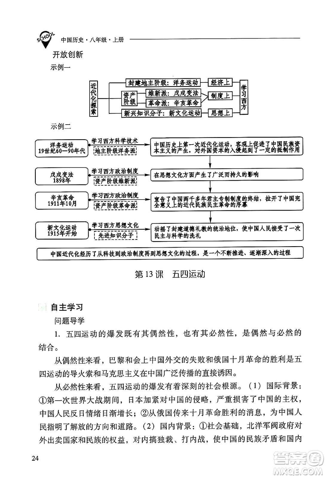 山西教育出版社2024年秋新課程問題解決導(dǎo)學(xué)方案八年級(jí)中國歷史上冊(cè)人教版答案