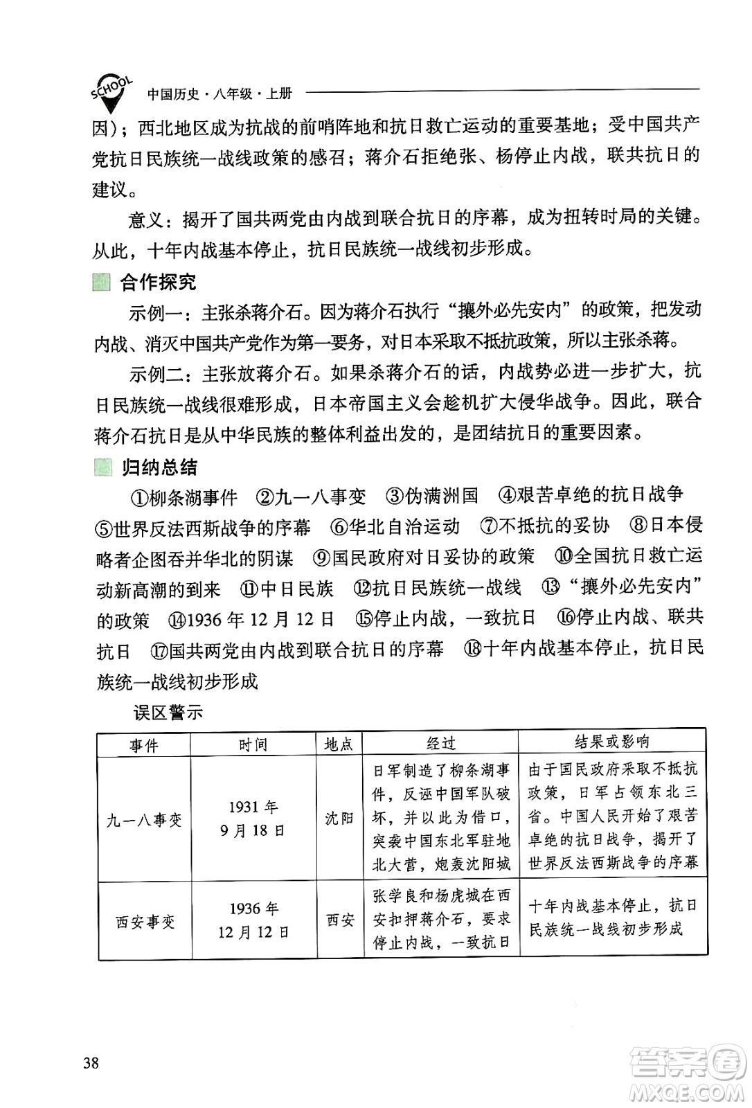 山西教育出版社2024年秋新課程問題解決導(dǎo)學(xué)方案八年級(jí)中國歷史上冊(cè)人教版答案