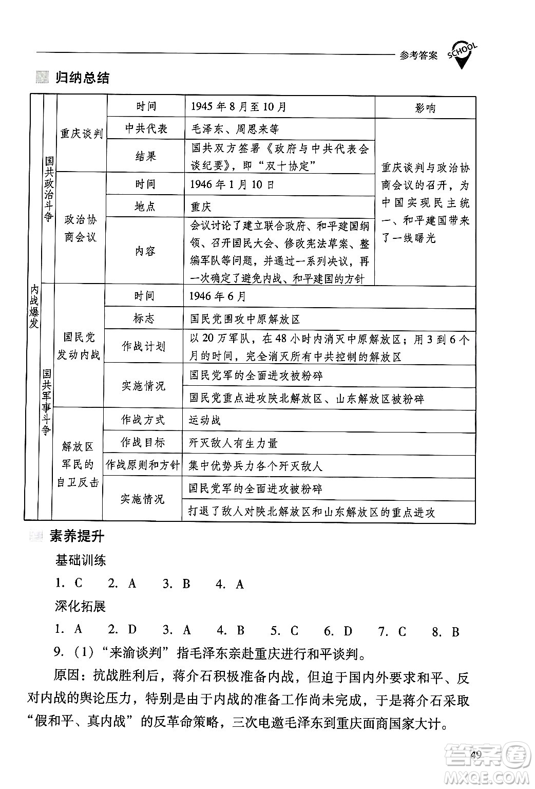 山西教育出版社2024年秋新課程問題解決導(dǎo)學(xué)方案八年級(jí)中國歷史上冊(cè)人教版答案