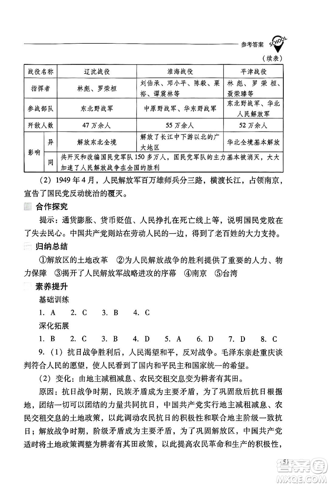 山西教育出版社2024年秋新課程問題解決導(dǎo)學(xué)方案八年級(jí)中國歷史上冊(cè)人教版答案