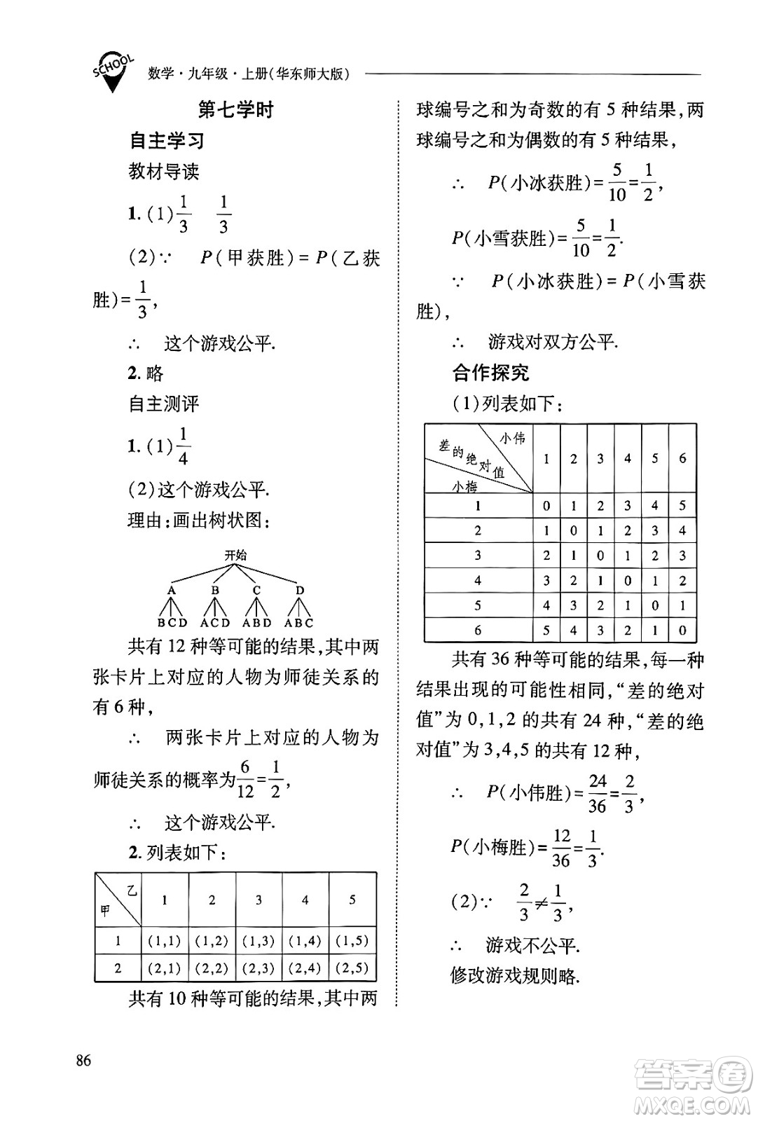 山西教育出版社2024年秋新課程問題解決導學方案九年級數(shù)學上冊華師版答案